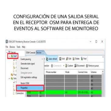 CONFIGURACIÓN DE UNA SALIDA SERIAL EN EL RECEPTOR OSM PARA ENTREGA DE EVENTOS AL SOFTWARE DE MONITOREO